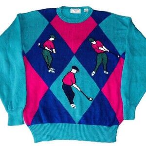 Vtg 80s 90s Austin Reed Golf Golfer Sweater Links Knit XL Cotton Artsy Grandpa